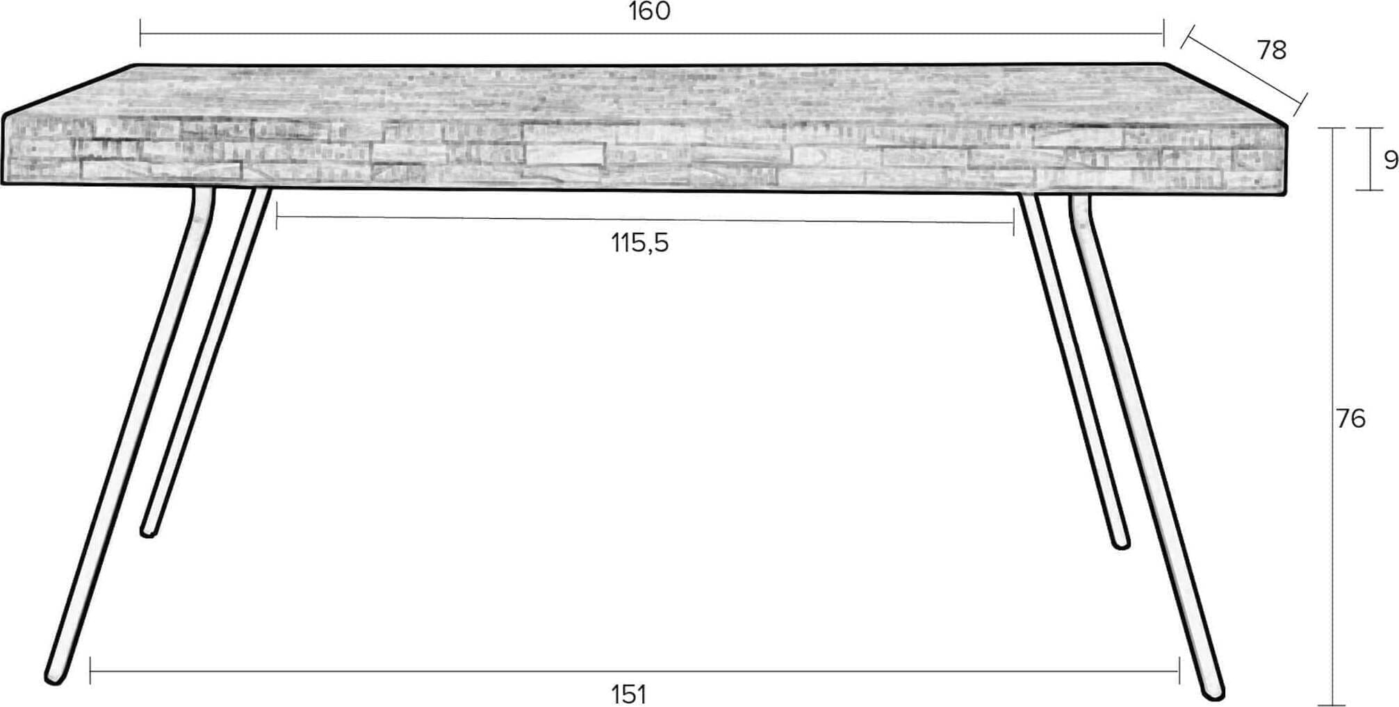 Tafel Suri 160X78 Natural Zuiver Eettafel ZVR2100010