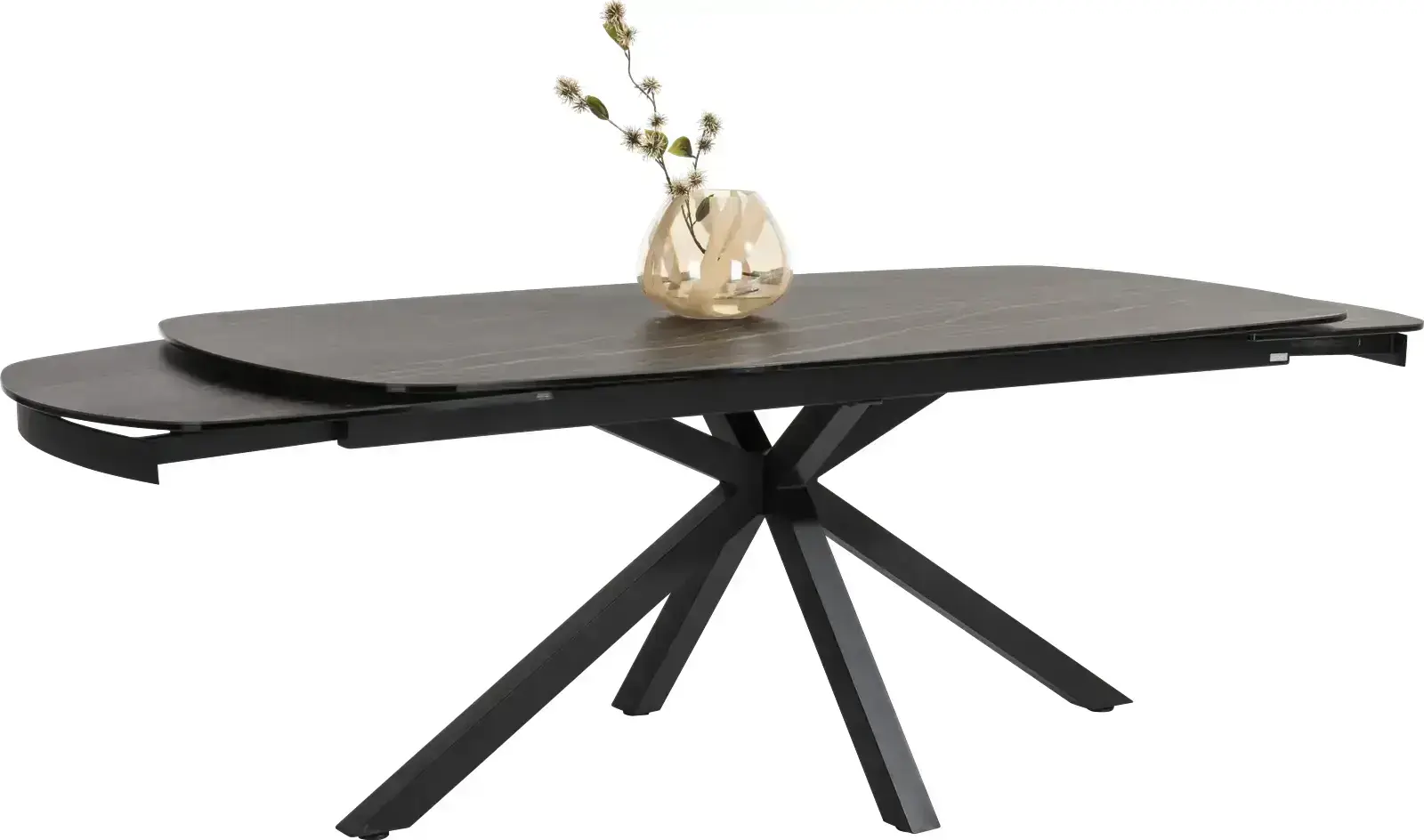 Xooon Montello uitschuiftafel 200 x 100 cm. (+ 2 x 50 cm. ) - centrale poot - keramiek blad - zwart Eettafel