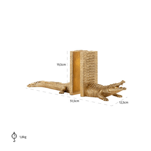 Richmond Interiors Boekenstandaard Krokodil (Gold) Goud Woonaccessoire