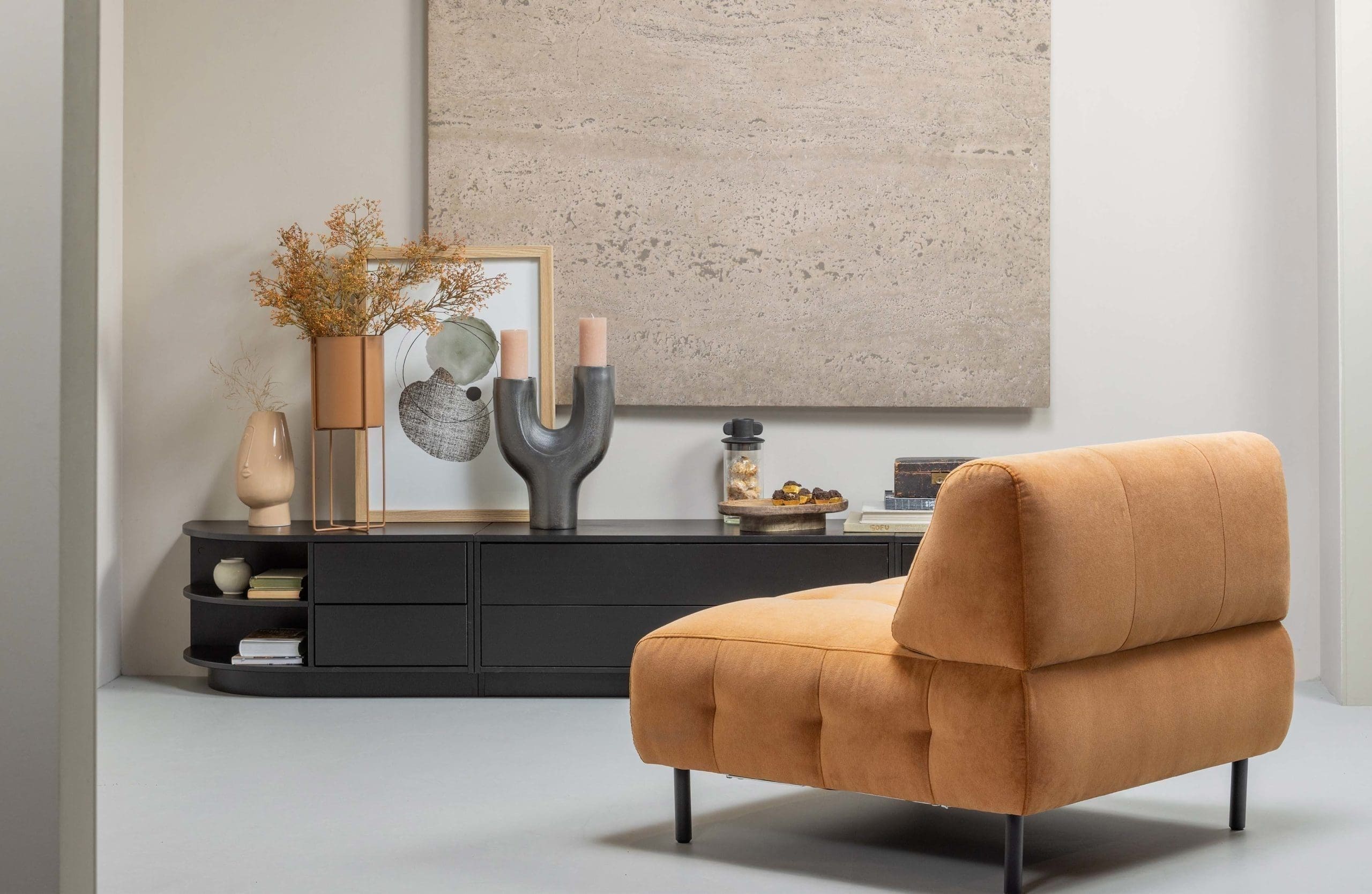 WOOOD Exclusive Finca Tv Meubel Rond Links 78cm Grenen Zwart Zwart Kast