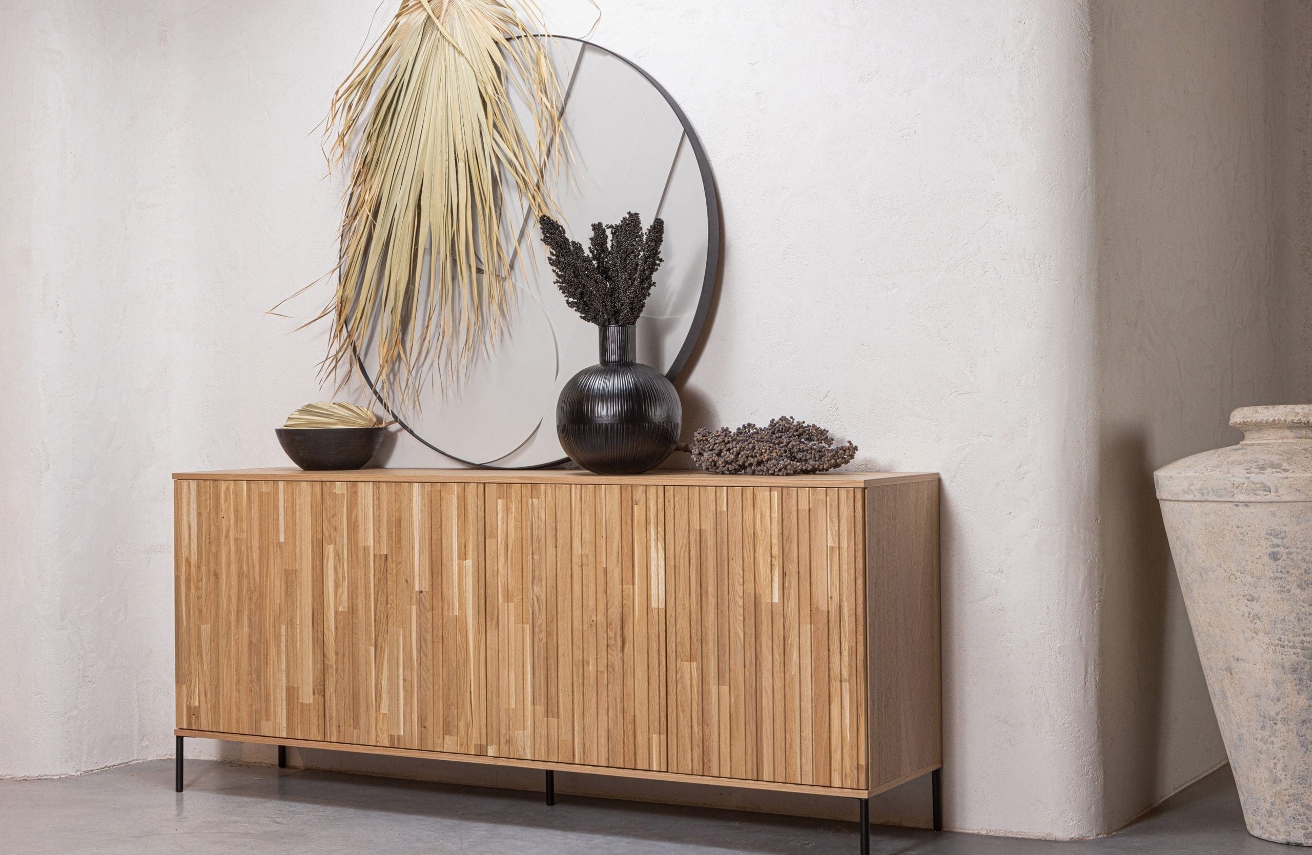 WOOOD Exclusive New Gravure Dressoir 200cm Eiken Blanke Lak Naturel Kast