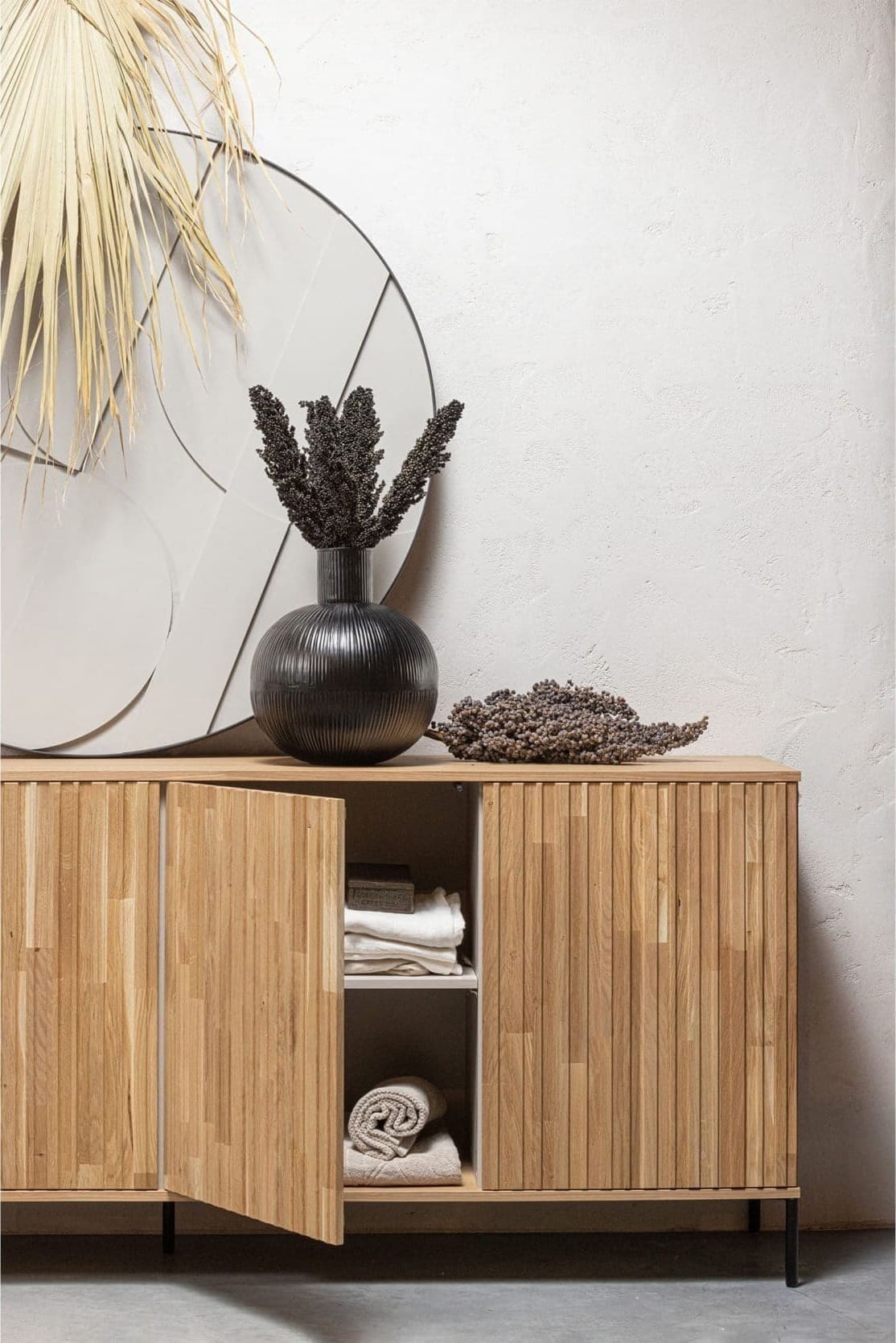 WOOOD Exclusive New Gravure Dressoir 200cm Eiken Blanke Lak Naturel Kast