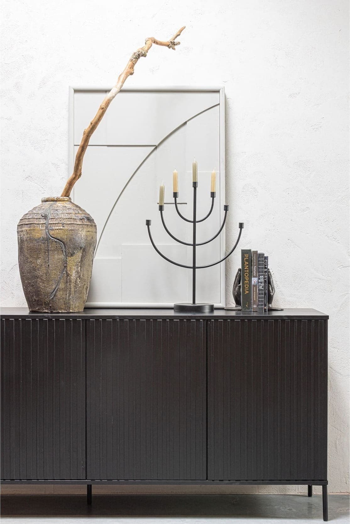 WOOOD Exclusive New Gravure Dressoir 200cm Grenen Zwart Zwart Kast