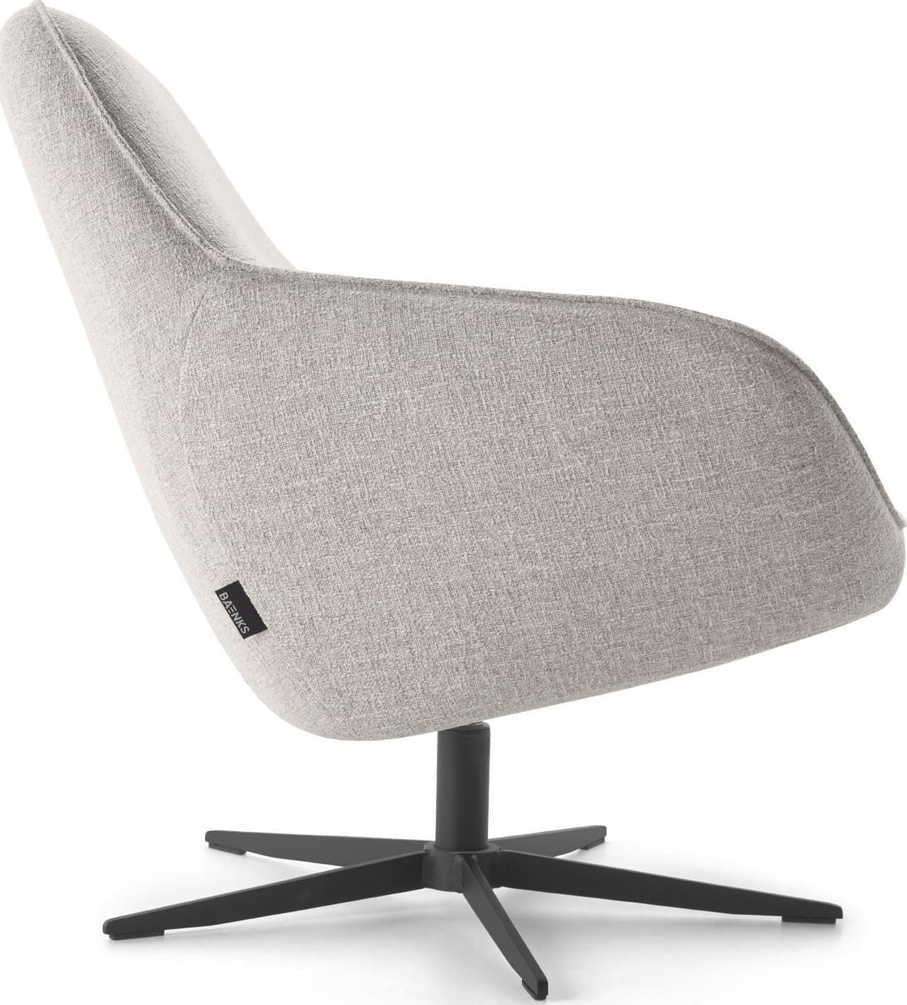 Fauteuil Bayview Baenks in stof oasis 196-shell (cat. S) met zwarte metalen stervoet (type A).