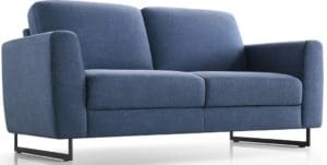 West End 2 zitsbank van Baenks met armtype A in stof stella 17-blue met sandwich in de zitting, verstelbare zitdiepte en zwart metalen sledevoet type MR2 (hoogte 12 cm).