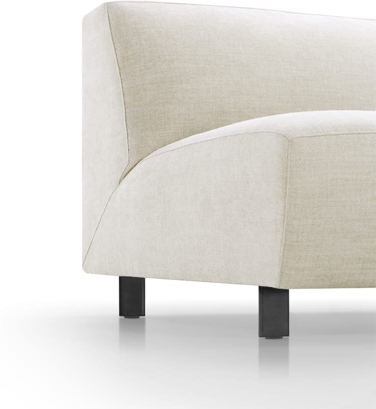 Brentwood hoekbank Baenks - 1,5 zits arm links + 1,5 zits zonder armen + hoekelement + 1 zits met eiland rechts in stof leonardo (SG B) cream met diepe zit, memory foam (CM) in de zitting en zwarte metalen poten (10 cm).