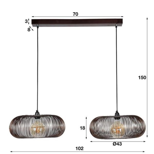 Hanglamp 2x Ø43 disk wire copper twist - zwart nikkel - Bullcraft