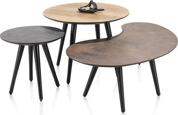 Henders & Hazel Maze salontafel rond 60 cm - hoogte 39 cm - burned oak Bruin Bijzettafel