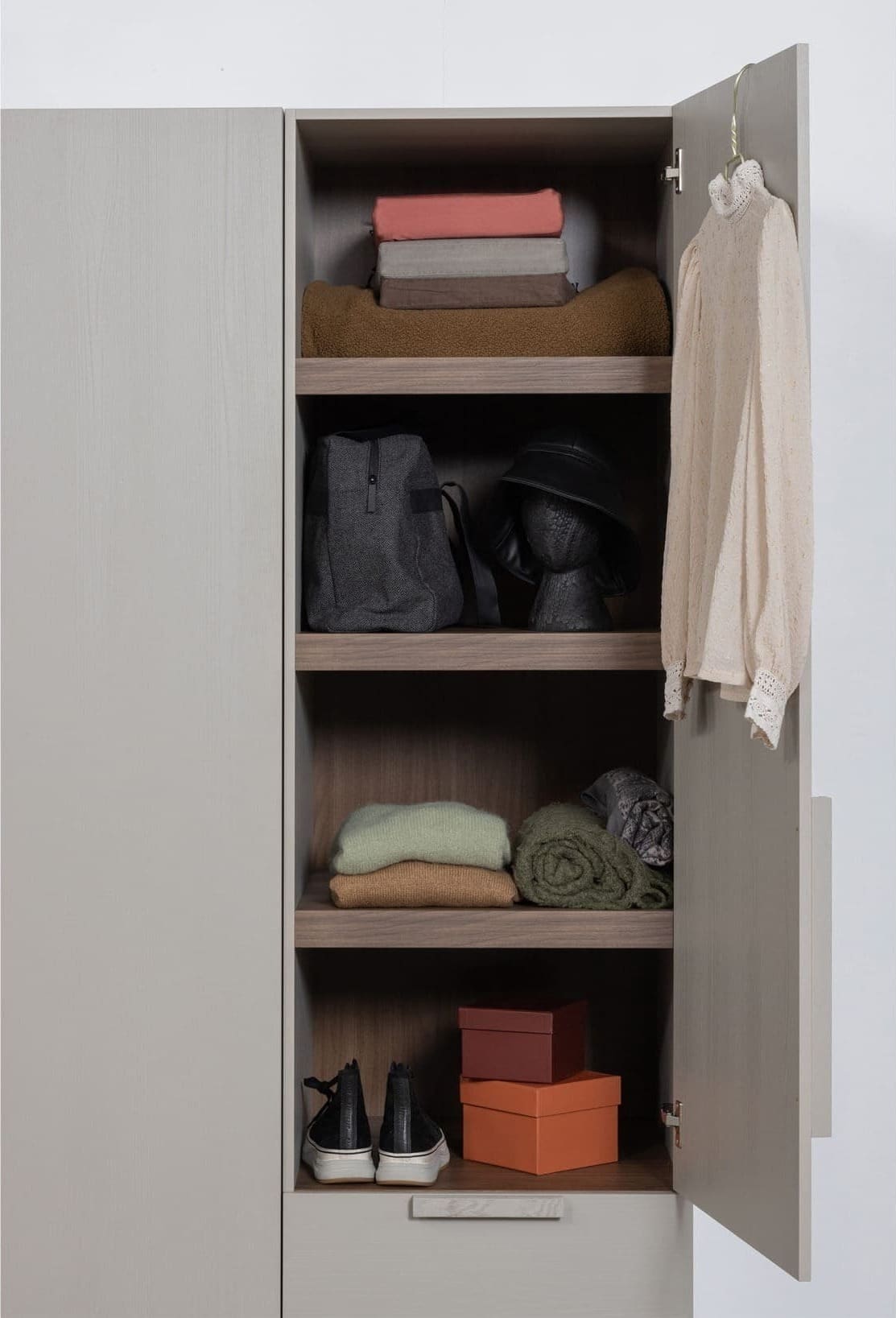 WOOOD Rens - 1 Drs Hang/legkast Greep Lang Noten/kiezelgrijs Grijs Kast