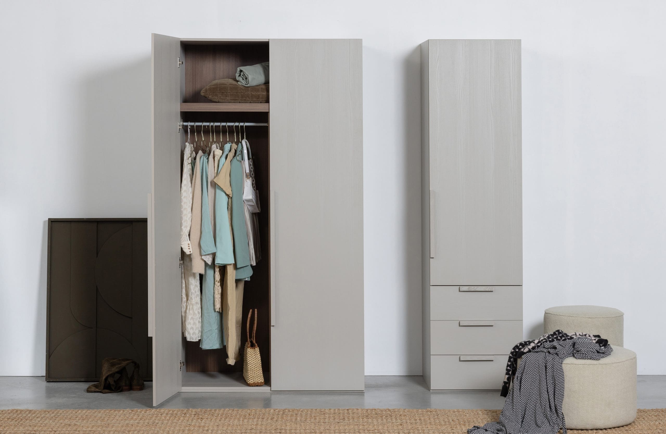 WOOOD Rens - 2 Drs Hang/legkast Greep Lang Noten/kiezelgrijs Grijs Kast