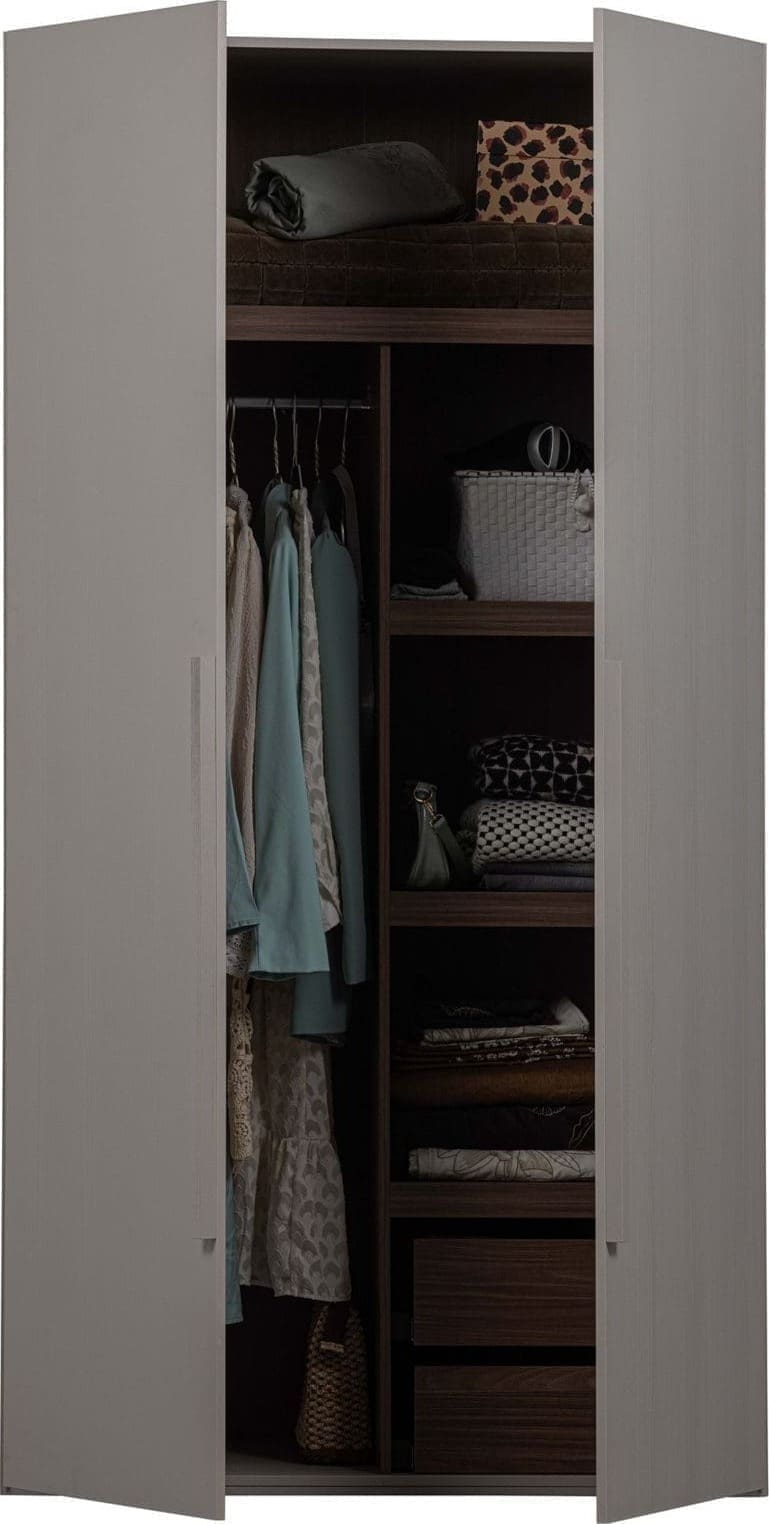 WOOOD Rens - 2 Drs Hang/legkast Greep Lang Noten/kiezelgrijs Grijs Kast