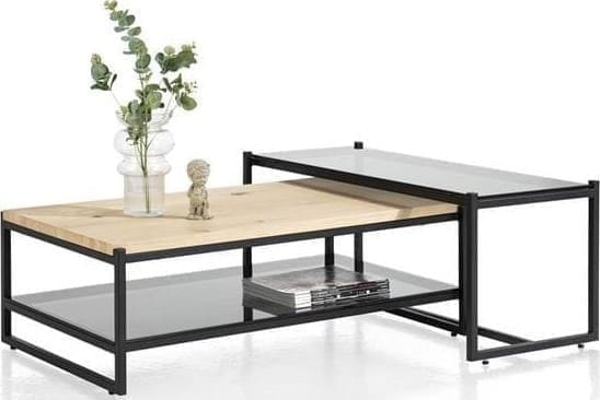Xooon Modali salontafel 100 x 38 cm - glas blad - hoog Grijs|Antraciet|Zwart Bijzettafel