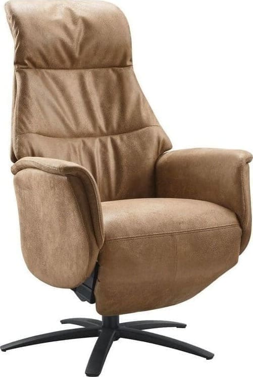 Relaxfauteuil Artizo elektrisch verstelbare rug/voetensteun (small) uit de collectie van Pronto Wonen. Trendy en eigentijdse fauteuils voor iedere woonstijl! Small uitvoering, uitgevoerd met rug A en arm 1 in microleder dakota 127-brandy met verstelbare rugleuning en voetensteun d.m.v. 2 motoren, verstelbare hoofdsteun en zwart metalen 5-teensvoet (voet D, model SBS). Afmeting: (hxbxd) zoals getoond 110x077x084 cm | Zithoogte 46 cm, zitdiepte 53 cm. Maximale belastbaarheid 120 kilo.
