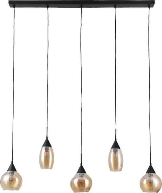 Pronto Wonen Hanglamp Lungo glas amber zwart Zwart Lamp