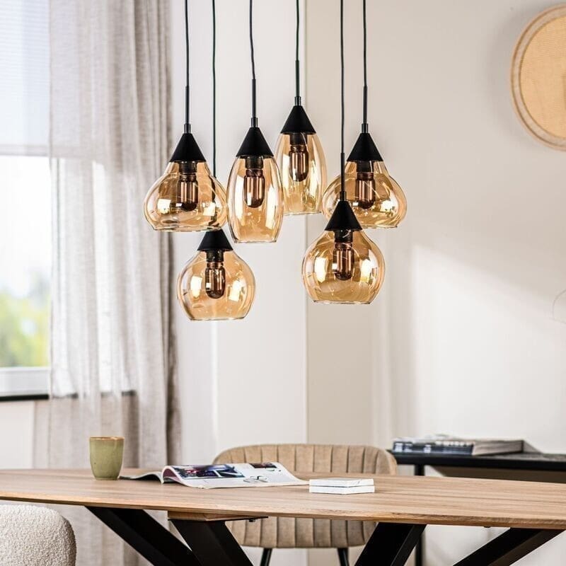 Pronto Wonen Hanglamp Lungo glas amber zwart Zwart Lamp