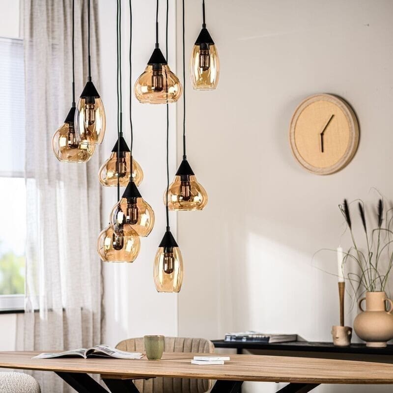 Pronto Wonen Hanglamp Lungo glas amber zwart Zwart Lamp