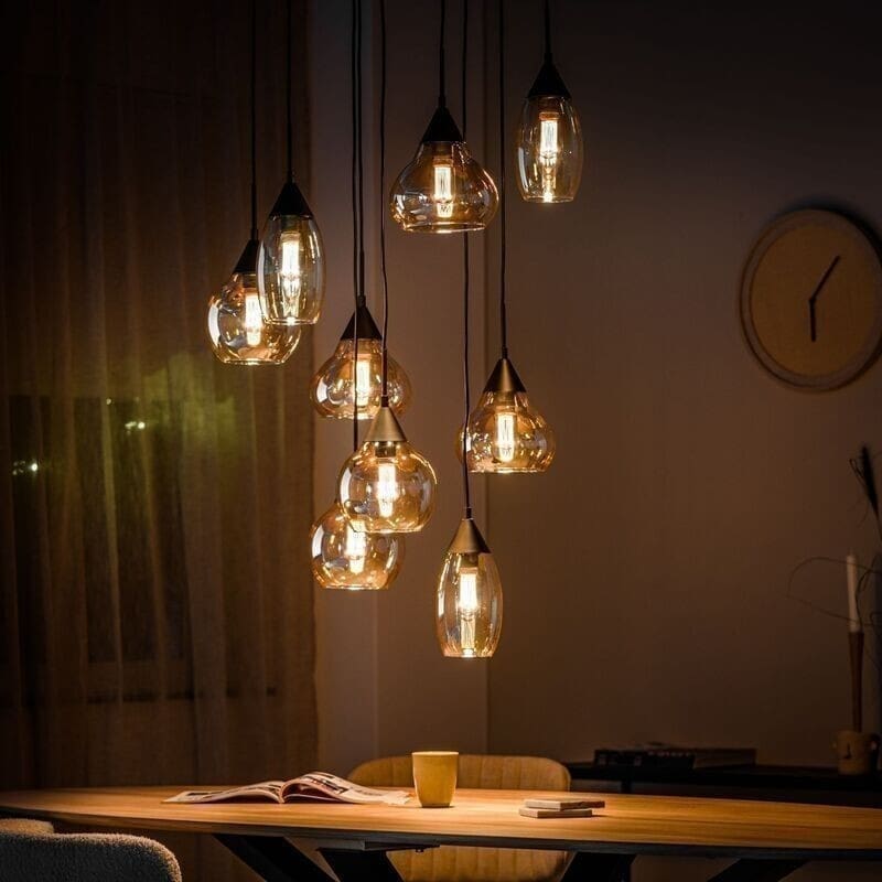 Pronto Wonen Hanglamp Lungo glas amber zwart Zwart Lamp