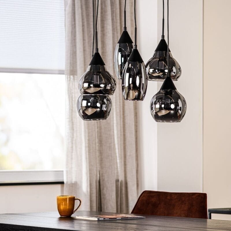 Pronto Wonen Hanglamp Lungo glas smoke zwart Zwart Lamp