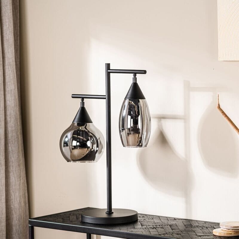 Pronto Wonen Tafellamp Lungo glas smoke zwart Zwart Lamp