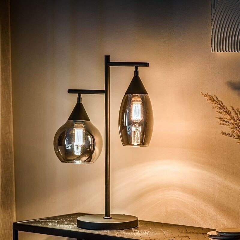 Pronto Wonen Tafellamp Lungo glas smoke zwart Zwart Lamp