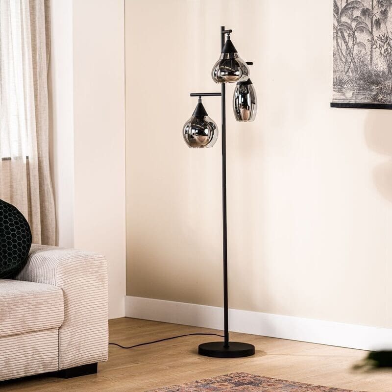 Pronto Wonen Vloerlamp Lungo glas smoke zwart Zwart Lamp