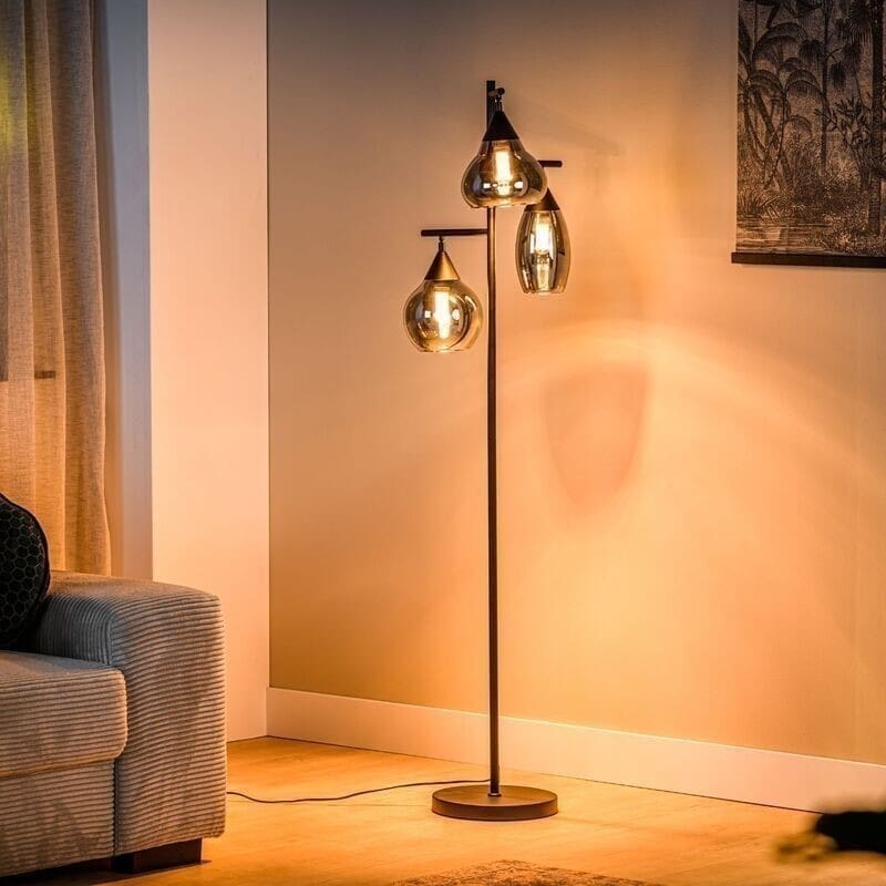 Pronto Wonen Vloerlamp Lungo glas smoke zwart Zwart Lamp