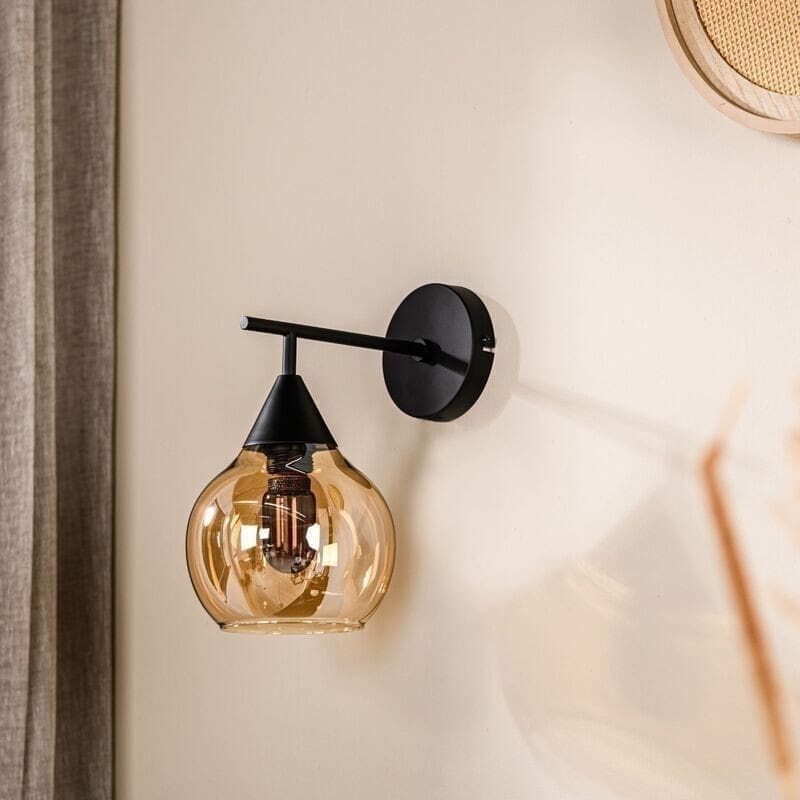 Pronto Wonen Wandlamp Lungo glas amber zwart Zwart Lamp