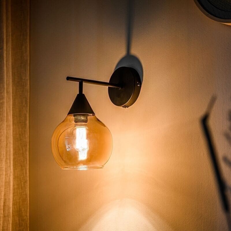 Pronto Wonen Wandlamp Lungo glas amber zwart Zwart Lamp