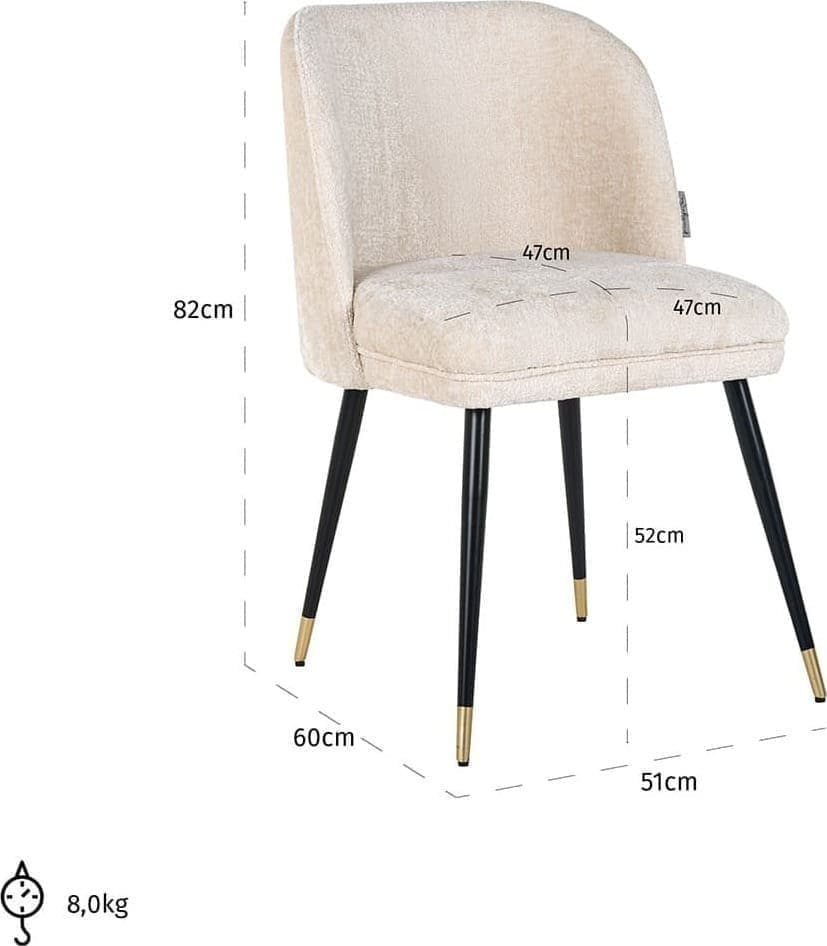 Richmond Interiors Stoel Alicia white chenille fire retardant Wit Eetkamerstoel