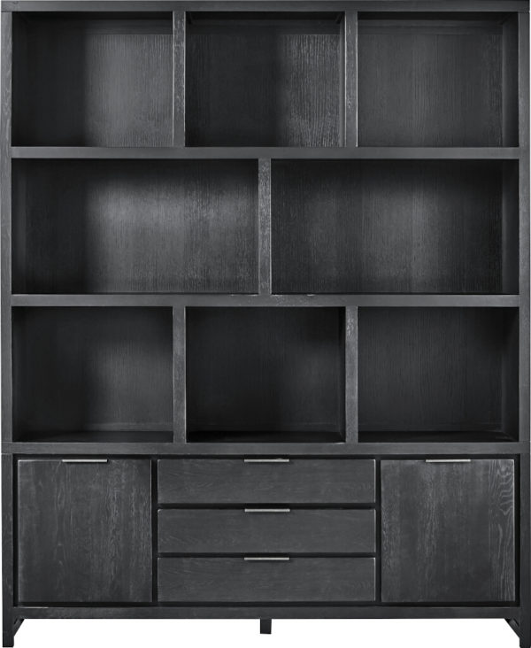 De stijlvolle boekenkast Lentaro, uit de veelzijdige en eigentijdse INHOUSE collectie, is vervaardigd uit massief eikenhout, en is leverbaar in vele kleuren. Zoals afgebeeld: Uitgevoerd met 2 deuren en 3 laden in de kleur 61.5 mat zwart. Tevens leverbaar in 220 cm breedte. Afmeting: (hxbxd) 220x180x040 cm.