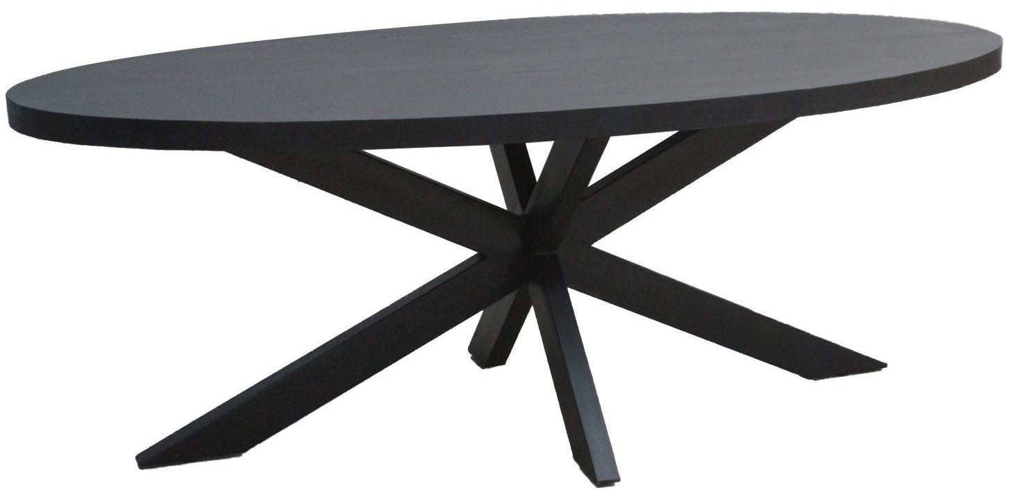 LivingFurn Ovale Eettafel 'Kala Spider' Mangohout en staal, 180 x 90cm, kleur zwart
