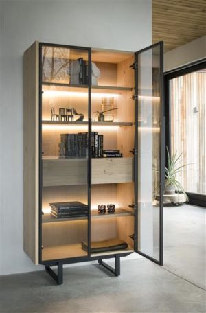 Xooon Modali vitrine 96 cm - 2-deuren + 1-lade (+ LED) [houten legplanken] - onyx Zwart Kast