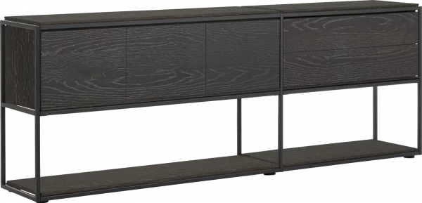 Xooon Modulo dressoir 225 cm - 2 nivo&apos;s - 3-deuren + 2-laden - onyx Zwart Dressoir