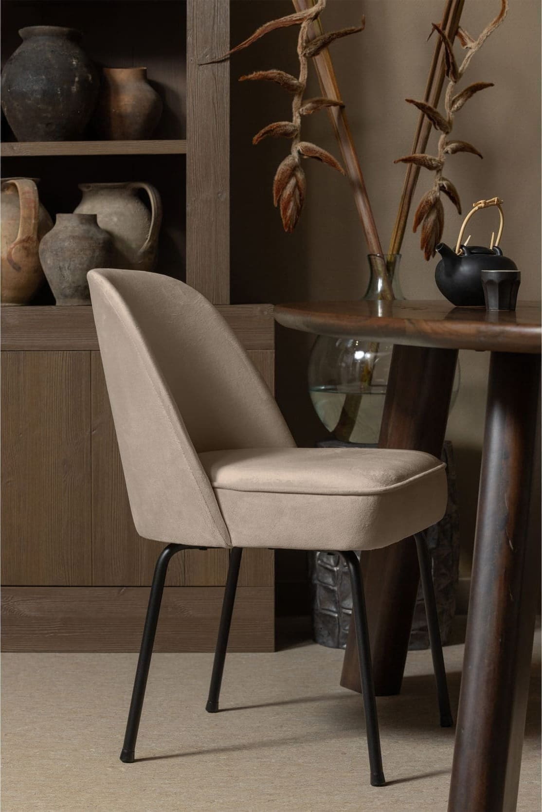 BePureHome Vogue Eetkamerstoel Fluweel Khaki Beige|Taupe Eetkamerstoel