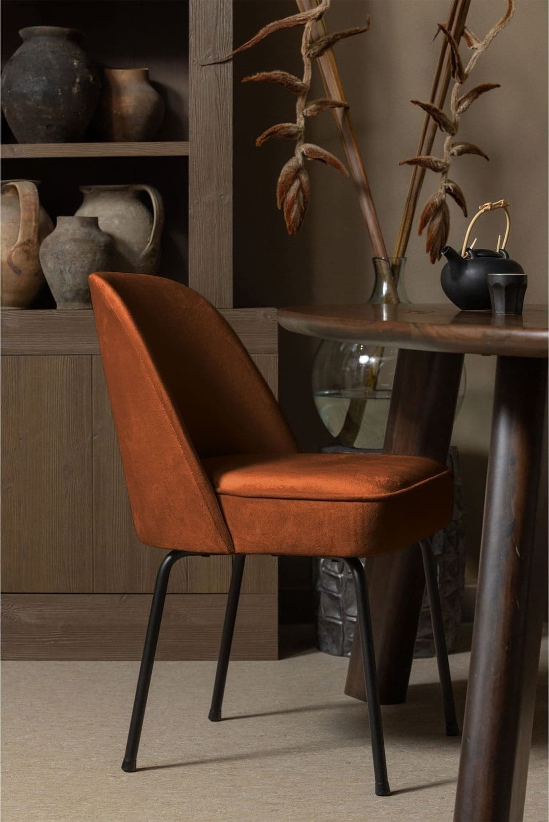 BePureHome Vogue Eetkamerstoel Fluweel Roest Cognac|Oranje Eetkamerstoel