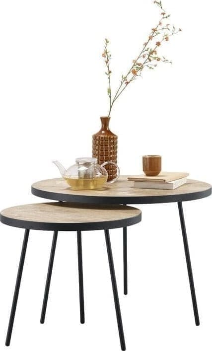 Profijt Meubel Bijzettafelset Zena orange teak wood Bruin|Naturel Bijzettafel