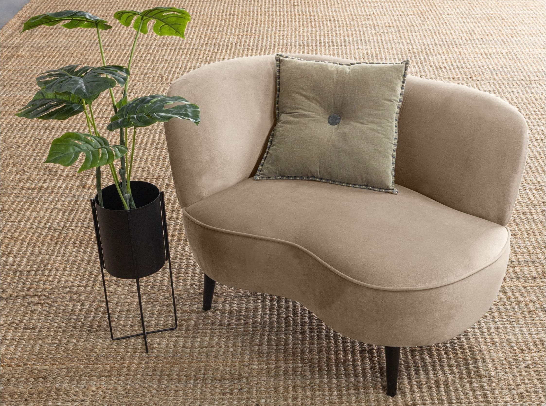 WOOOD Sara Lounge Fauteuil Links Fluweel Khaki Beige|Taupe Fauteuil