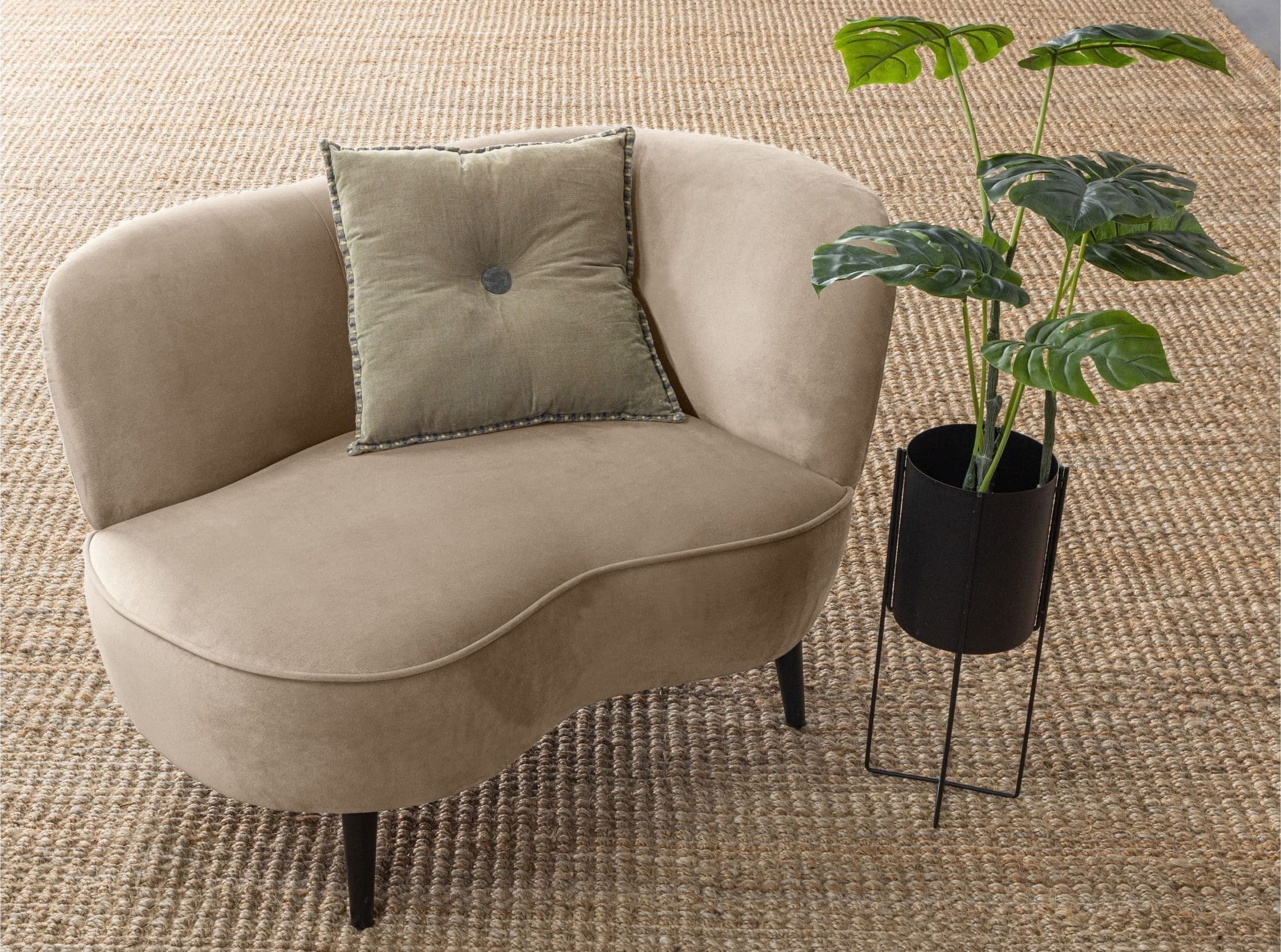 WOOOD Sara Lounge Fauteuil Rechts Fluweel Khaki Beige|Taupe Fauteuil