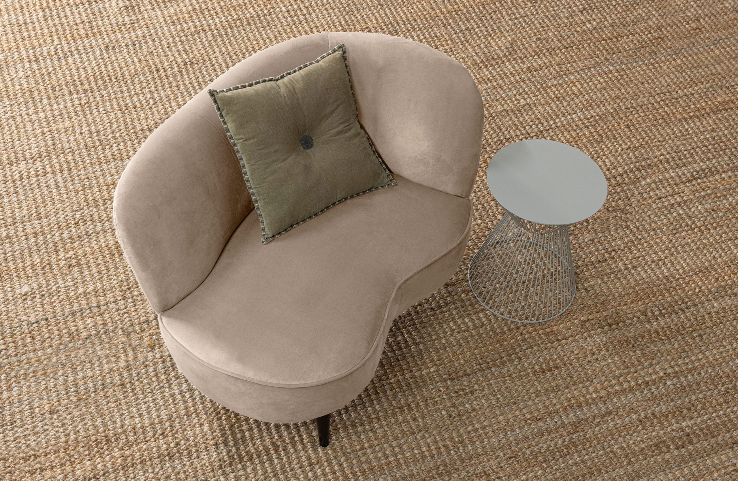 WOOOD Sara Lounge Fauteuil Rechts Fluweel Khaki Beige|Taupe Fauteuil