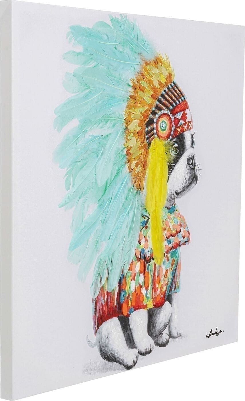 Schilderij Canvas Headdress Dog 80x80cm Kare Design Schilderij 53160