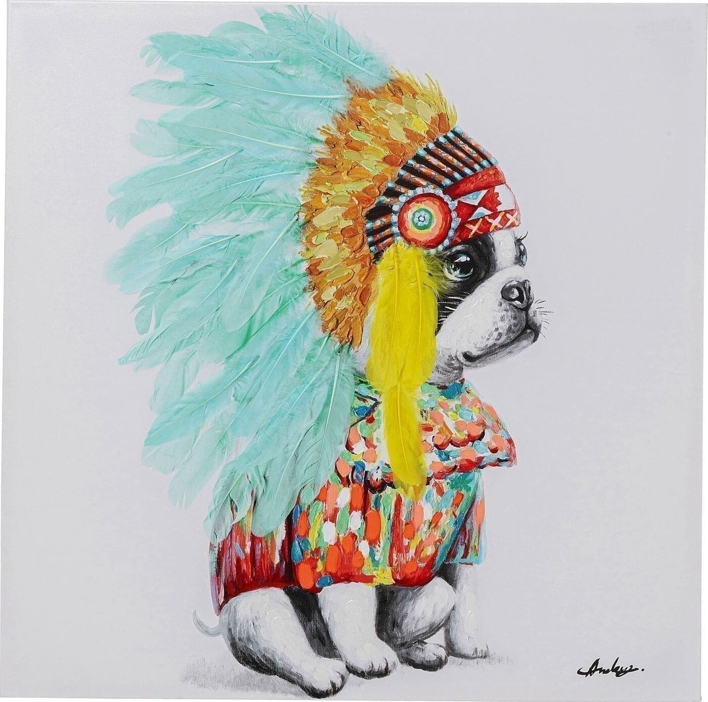 Schilderij Canvas Headdress Dog 80x80cm Kare Design Schilderij 53160