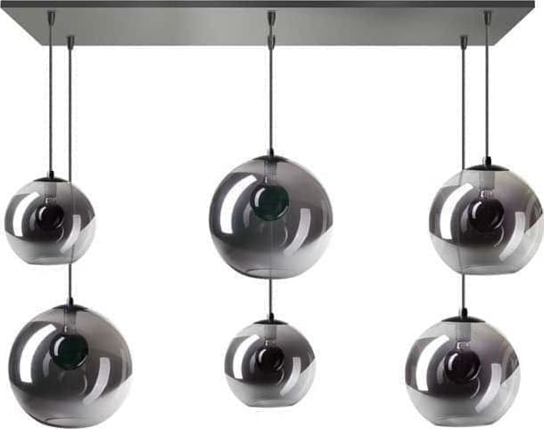 ETH Orb Balk Hanglamp 6x E27 Smoke Glas 2x20+25cm+30cm Glas / Zwart 130x30cm (BESTAAT UIT 2 DOZEN) ETH verlichting Hanglamp 05-HL4270-3036