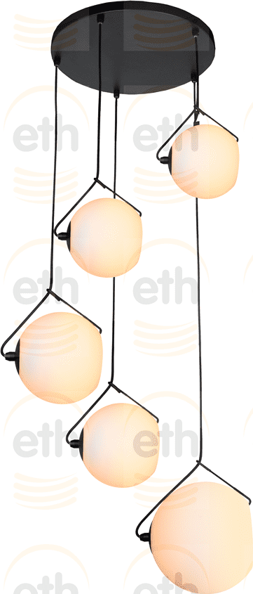 ETH Orb Opal Hanglamp 5x E27 Opaal Glas 2x20-2x25-30cm / Zwart 50cm Ronde Plaat / Kabel 3.5 Meter ETH verlichting Hanglamp 05-HL4268-3067