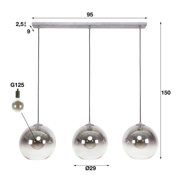 Hanglamp 3L Bubble Shaded - Oud Zilver Bullcraft Hanglamp 7105/29
