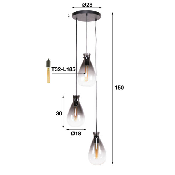 Hanglamp 3L Nugget Shaded - Oud Zilver Bullcraft Hanglamp 7102/29