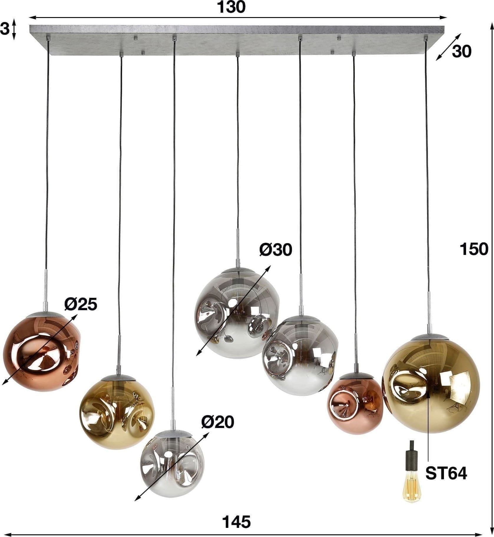 Hanglamp 4+3 Stellar - Oud Zilver Bullcraft Hanglamp 7458/29