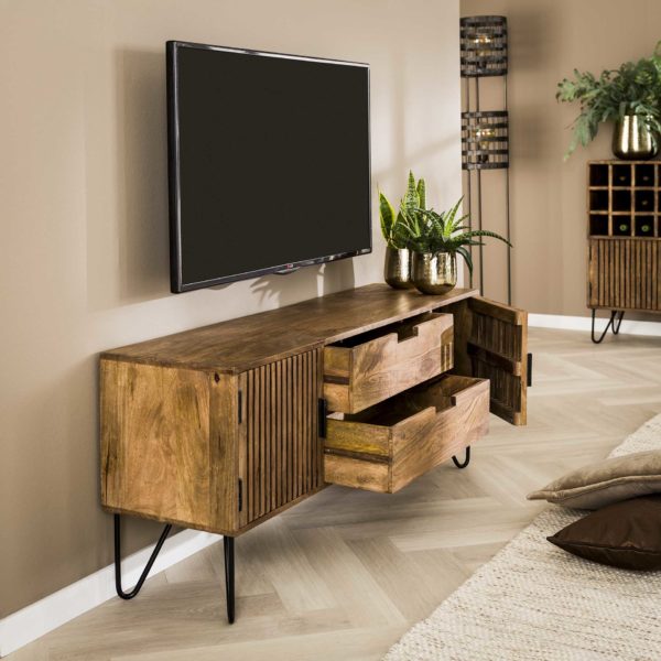 TV-meubel Tweak - Massief Mango Zandkleur Bullcraft Tv-meubell|Tv-dressoir 2396/16ZA