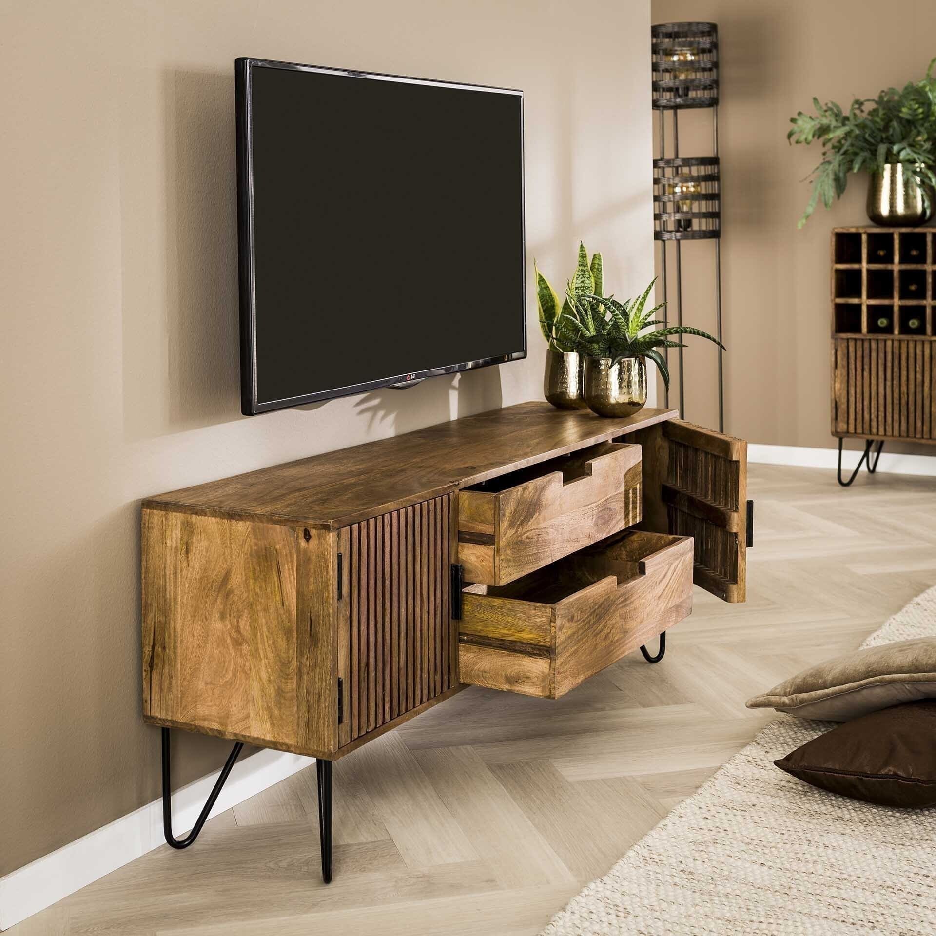 TV-meubel Tweak - Massief Mango Zandkleur Bullcraft Tv-meubel|Tv-dressoir 2396/16ZA
