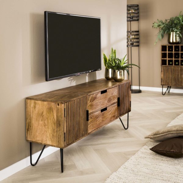 TV-meubel Tweak - Massief Mango Zandkleur Bullcraft Tv-meubell|Tv-dressoir 2396/16ZA