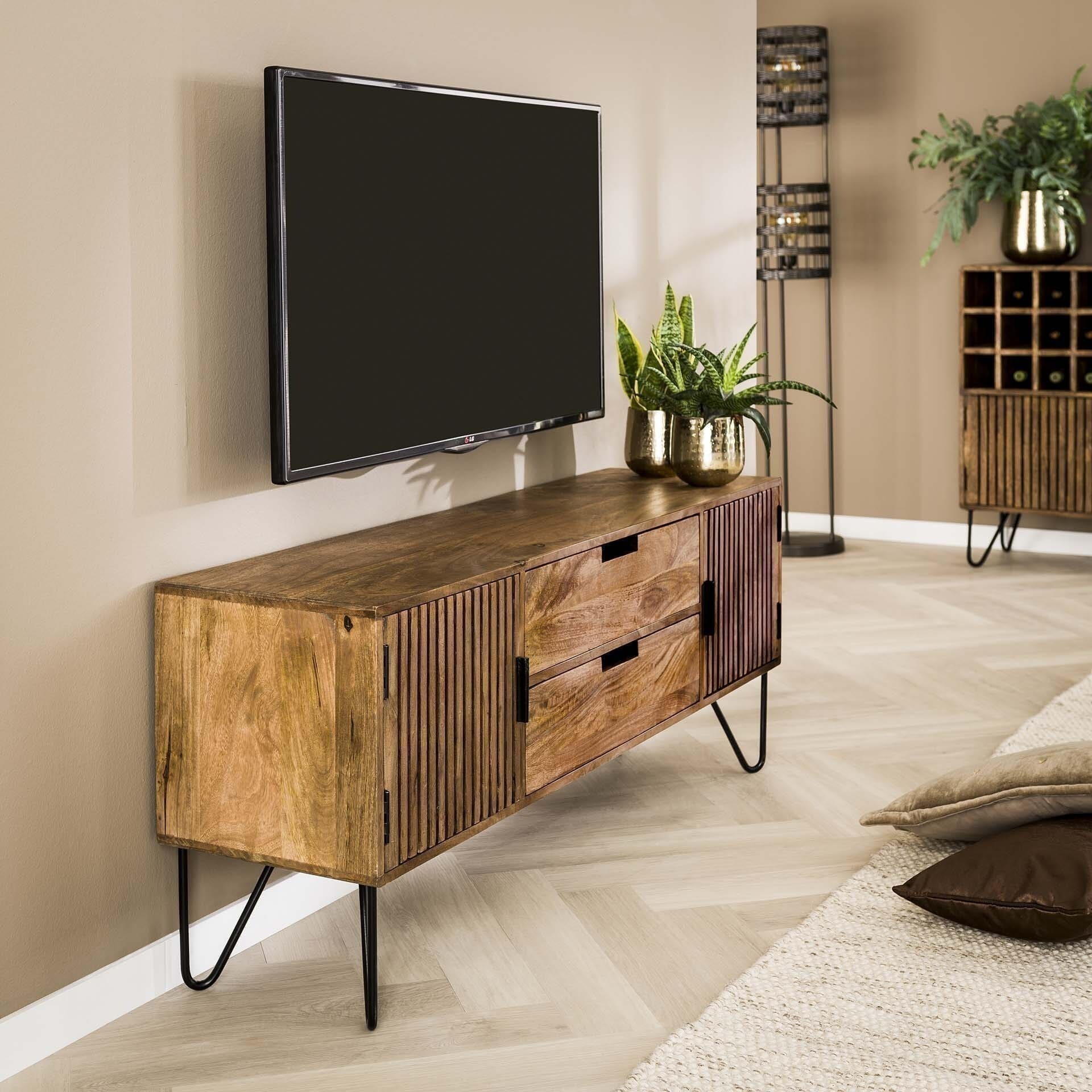 TV-meubel Tweak - Massief Mango Zandkleur Bullcraft Tv-meubel|Tv-dressoir 2396/16ZA
